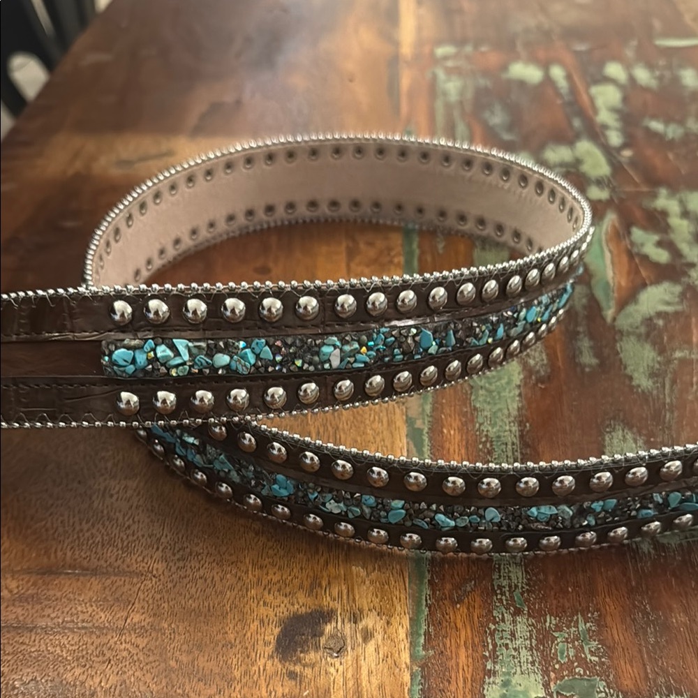 Brown and Turquoise Studded Women's Belt